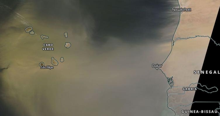 Radarfoto zandstorm over de Kaapverdische eilanden